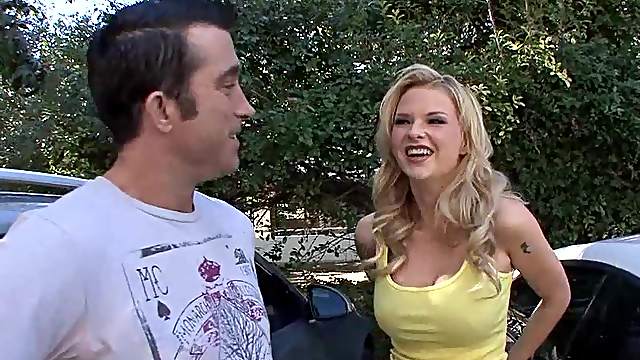 Stunning blonde bombshell with big tatas Tarra gets fucked hard