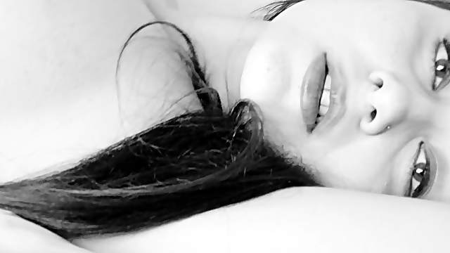 Black and white video of a cute chick with a hairy pussy