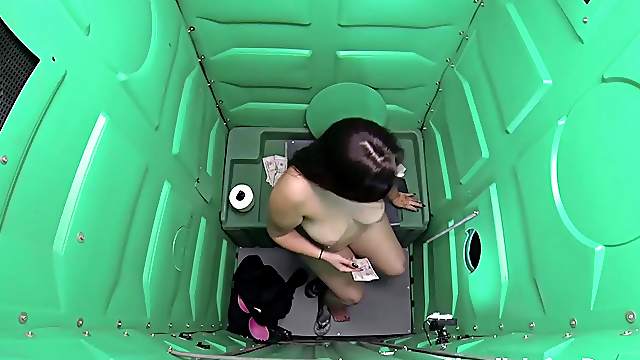 Chubby girl suck athletes dick in public after practice in a porta potty gloryhole