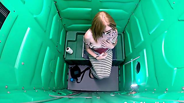 Porta Gloryhole Hot Redhead sucking dick in public porta potty gloryhole