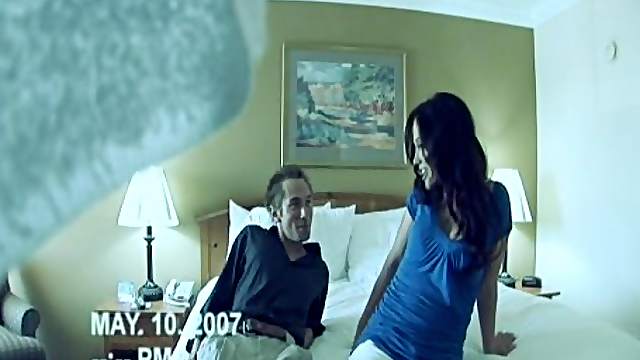 Kimberly lies down on the soft white bed and gets bonked hard and good