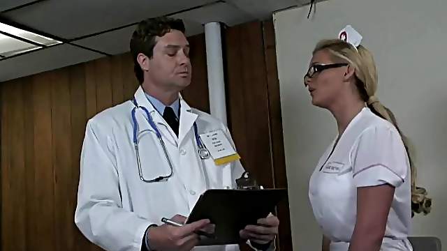 Gorgeous blonde nurse having a crazy anal session in the gym