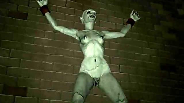 Tied up 3D cartoon zombie babe getting fingered good