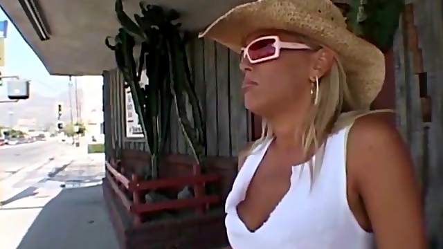 Horny blonde MILF picked up for her first bangvan gangbang fuck orgy