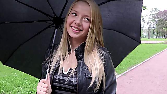 Cutest Russian blonde lies down on the bed to be spooned in the pussy