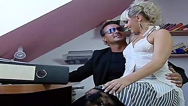 Elegant blonde seduced by a randy fellow for a great fuck