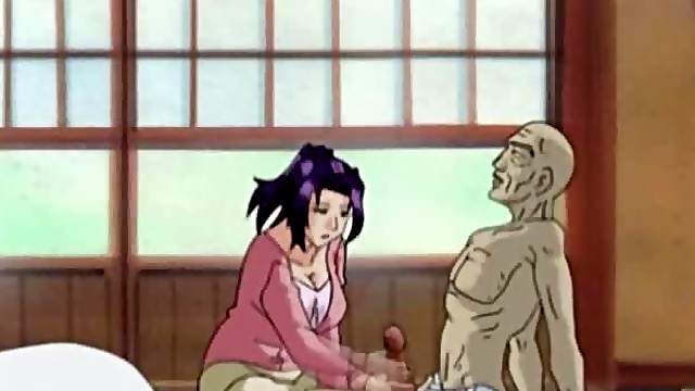 Japanese hentai babe with juicy boobs handjob a bigcock