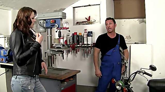 Brunette with big ass in jeans smashed hardcore missionary