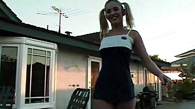 Pigtails blonde in miniskirt punished hardcore doggystyle
