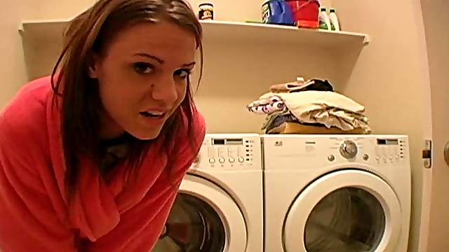 Horny Teen Riding A Dildo On Top Of A Washing Machine