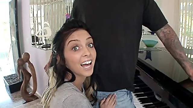 Sweet chick is curious about a handsome fellow's fat dick