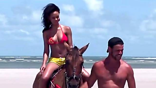 Brazillian Babe Filled In Every Hole On The Beach