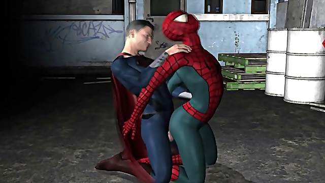 3D cartoon Spiderman getting fucked anally in a back alley