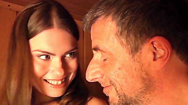 Teen Fucked in sauna room gives blowjob
