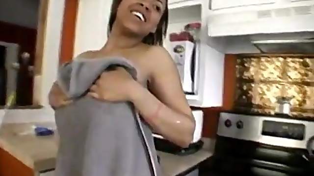 Ebony babe is happy to bend over for a fellow's massive prick