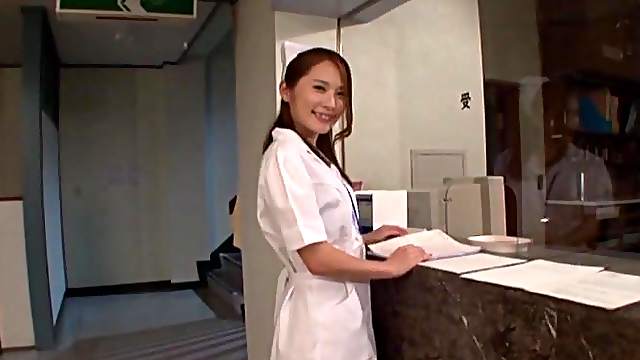 Japanese nurse sucks a dick and receives it in her hairy pussy
