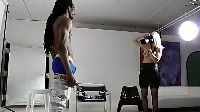 Busty blonde Debby Pleasure fucks with black