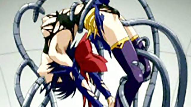 Angry hentai gets brutally fucked by a robotic tentacle arms