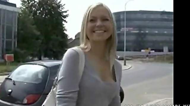 Gorgeous blonde makes a public handjob