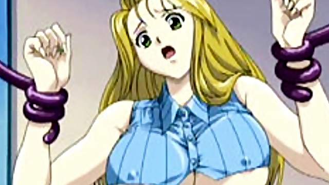 Bigboobs hentai gets caught and squeezed her bigtits by monster