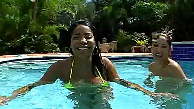 Outdoor Threesome By The Pool With Two Hot Latinas