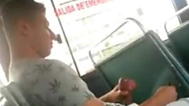Latin Guy masturbating on the bus