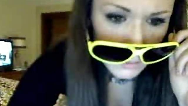 Naughty brunette Plays With Her Natural Tits While Chatting Online