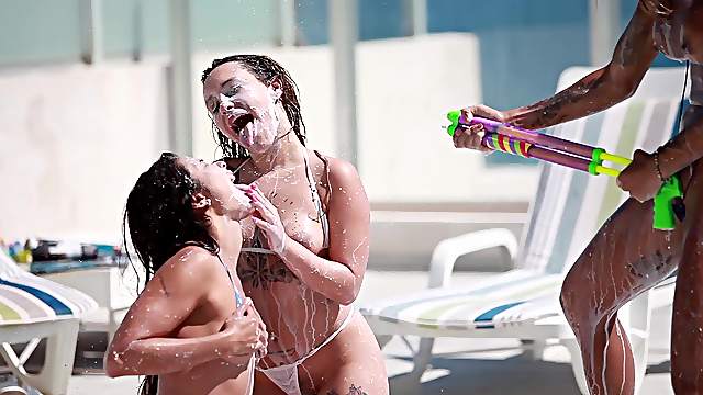 Melany Kiss and Venus Afrodita join a chick for a lesbian fuck