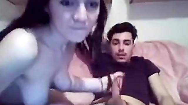 Camgirl with brunette suckable titties works a dick
