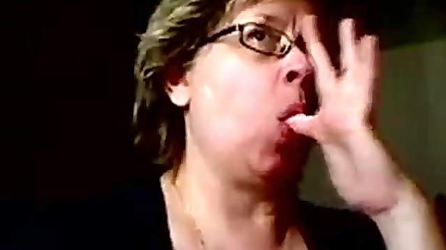 Granny eats cum on webcam
