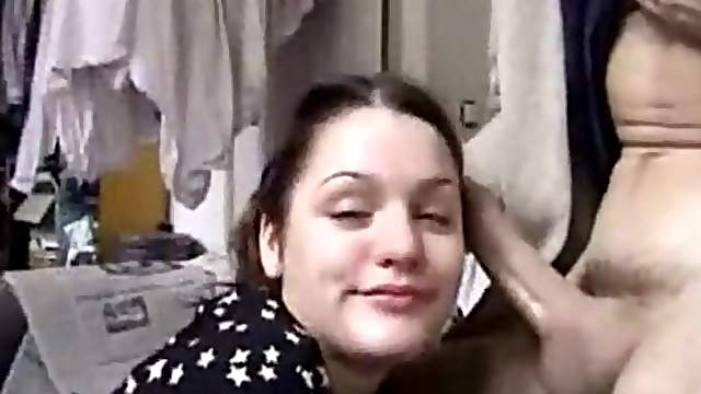 Couple in a dressing room explore oral sex