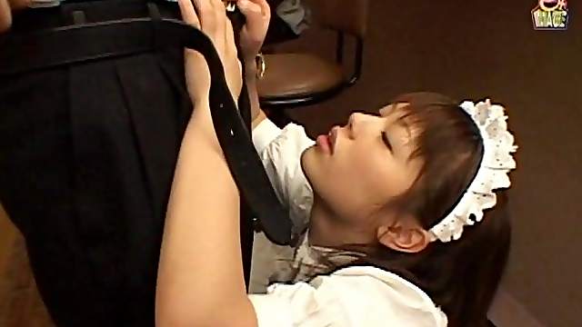Saggy-titted Japanese maid having her slippery pussy dicked deep