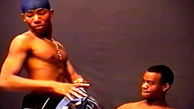 Ebony gay gangsta deep cock sucking and anal fucking