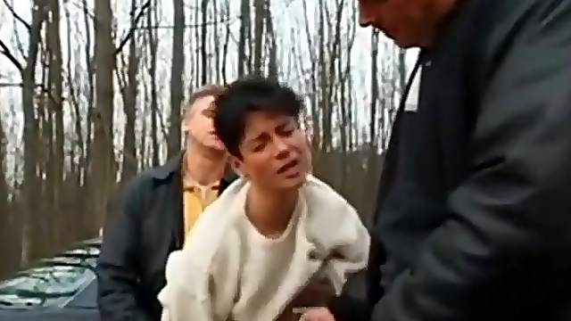 Hot wife fucks in the woods with two Men next to the lake