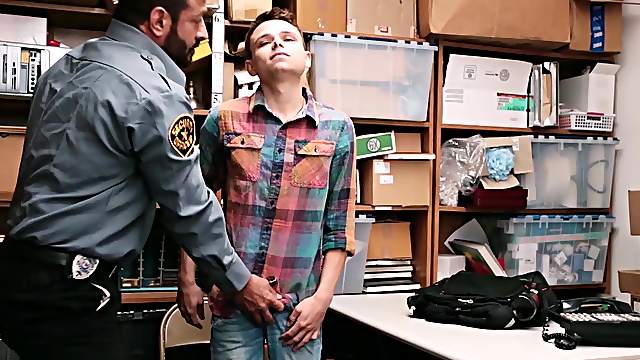 Latin man stripped and fucked by a mall cop