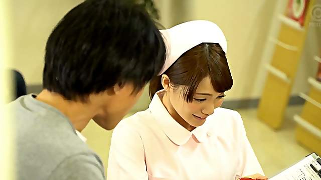 Asian nurse Airi Suzumura jerks a long dick until he cums