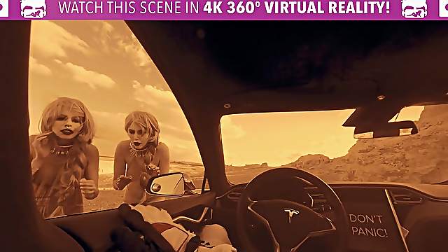 Two hot blonde babes fucking hard on mars VR porn parody threesome