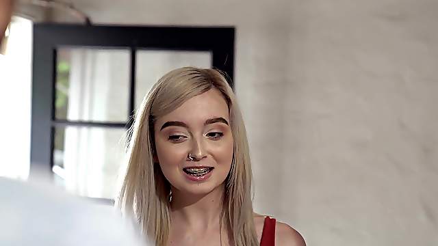 Horny Lexi Lore gets talked into sucking his delicious cock