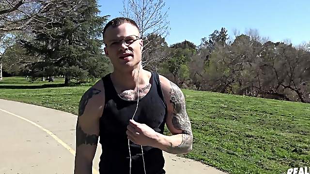 Blonde gay guy with glasses picked up on the street and fucked