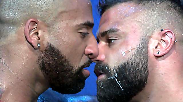 Bald gay dude makes out with a friend while he fucks his ass