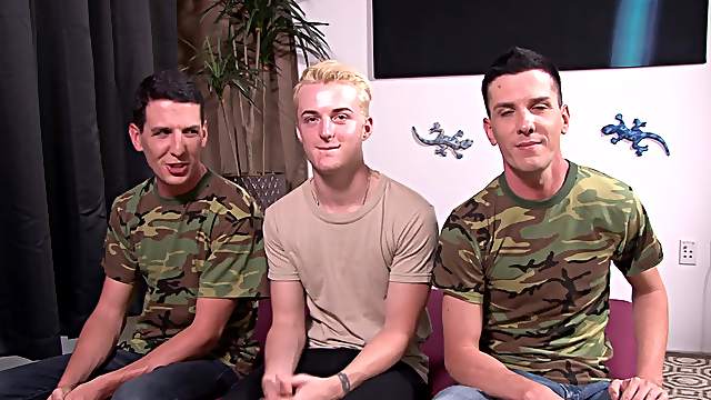 Skinny twink needs to moan while two friends fuck him together