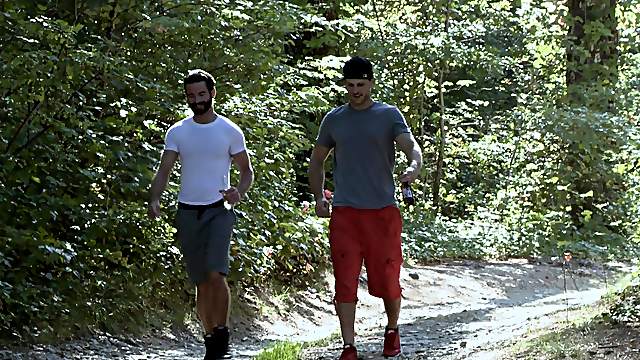 Latino gay couple take a walk outdoors and pound each other hard after