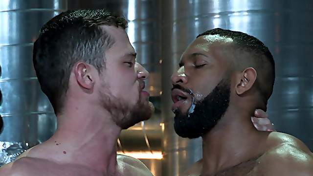 White gay dude fucks and sprays his black boyfriend with cum