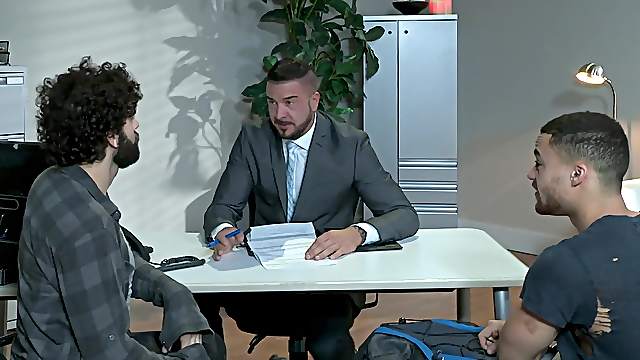 Sloppy gay deepthoat blowjob and kinky ass fucking at the office