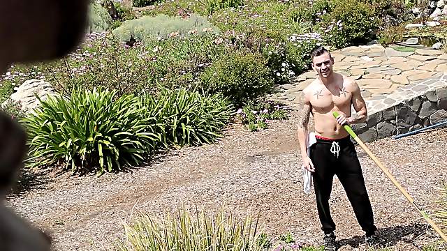 Mature gay neighbor seduces a younger dude into a hardcore fuck