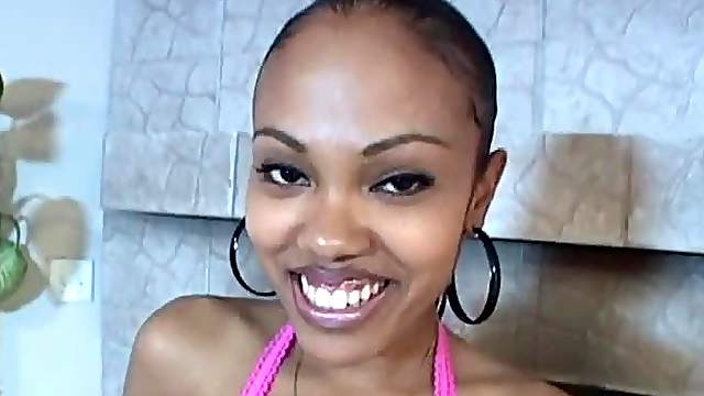 Ebony babe Lacey Duvall blows and gets cum on her beautiful face