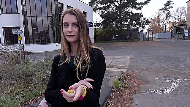 Blonde teen Adelle picked up on the street and fucked in a car
