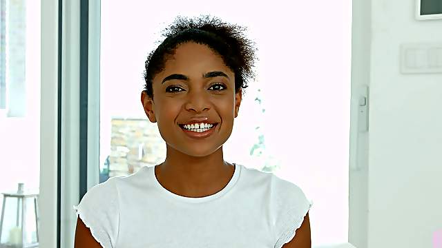 Backstage with a gorgeous ebony teen babe Luna Corazon