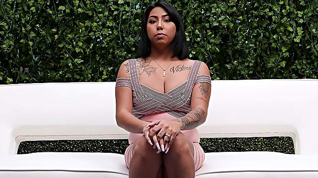 Curvy tattooed amateur Minka sprayed with cum all over her big tits