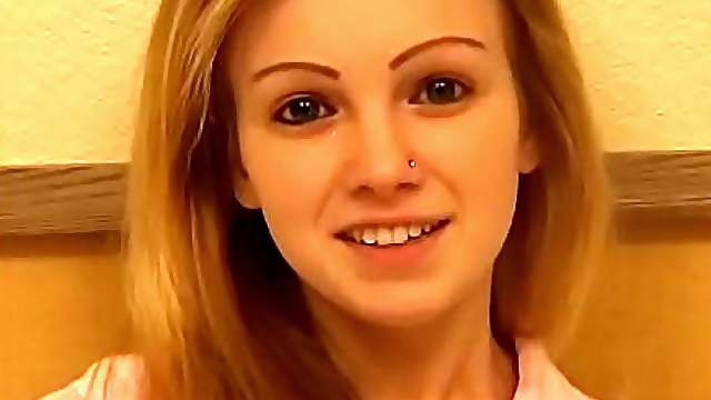Blonde cutie spreads her pussy and swallows a load close up POV